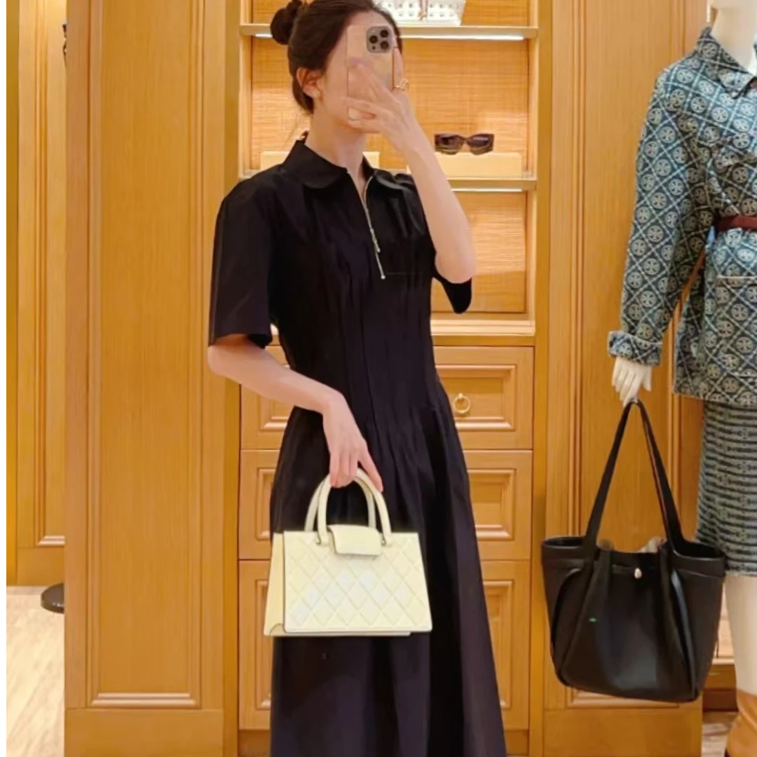 未使用 Prada/普拉达 翻领短袖半拉链连衣裙 黑色（有腰带）/38/40