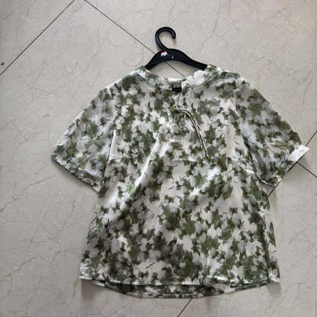 夏季新款小V领休闲碎花T恤H0044