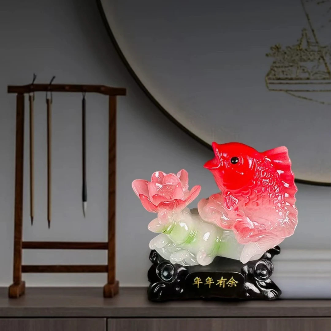 年年有余小摆件鲤鱼莲花客厅桌面电视柜玄关新中式小件工艺品