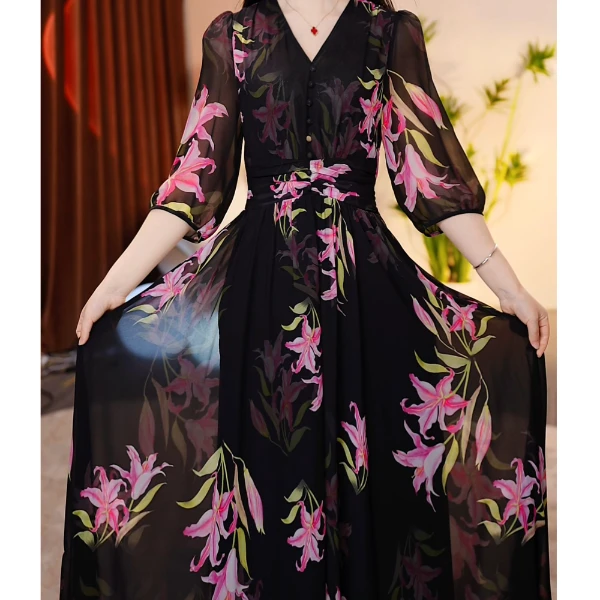 女装气质显瘦时尚洋气百搭休闲长款连衣裙150