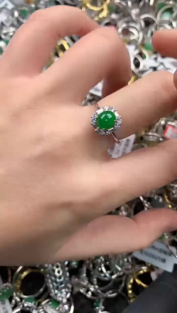 银S925镶嵌戒指翡翠13  6