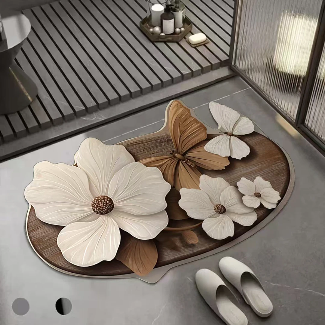 蝶恋花轻奢硅藻泥地垫家用入户客厅玄关卧室阳台免洗耐磨地毯防滑