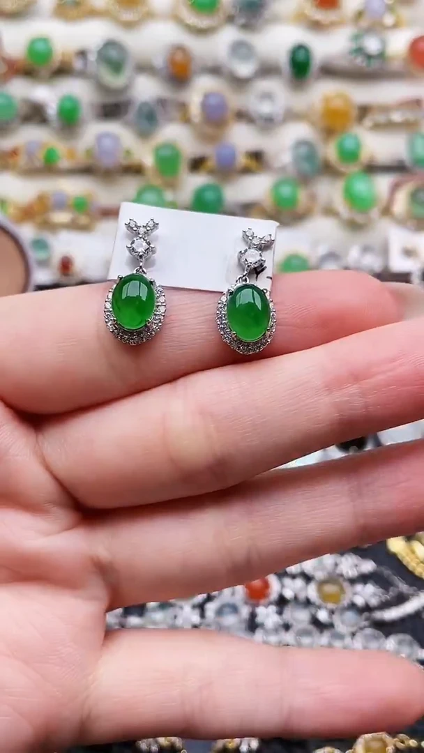 银S925镶嵌翡翠耳饰191