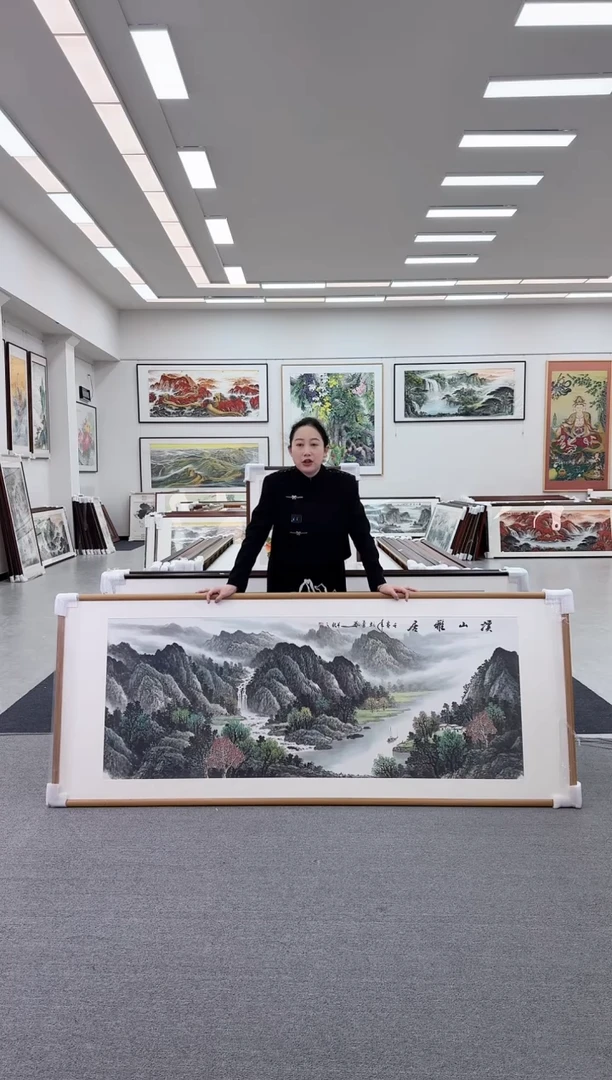国画手绘 溪山雅居图 219*88