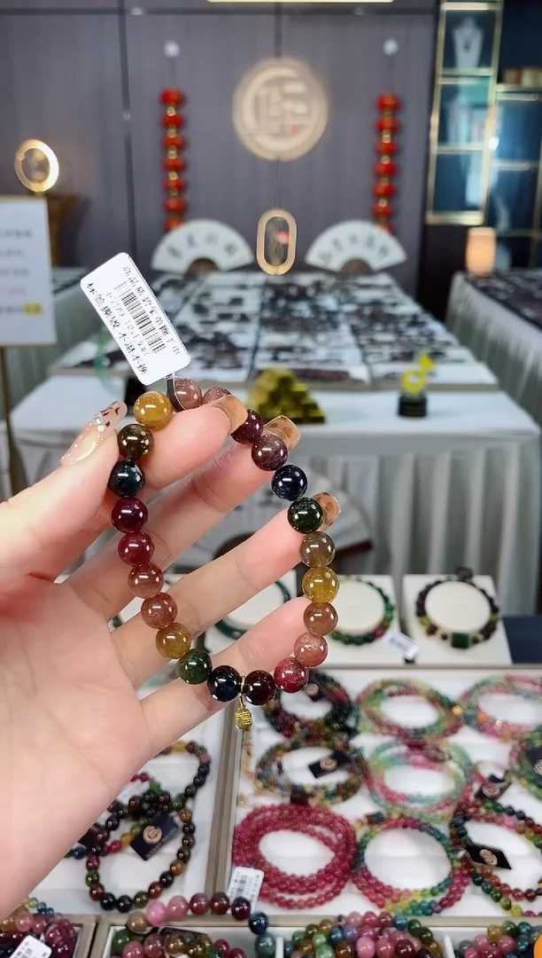 未镶嵌老矿碧玺色标油料单圈手串8mm+碧玺dan多样性发货一条