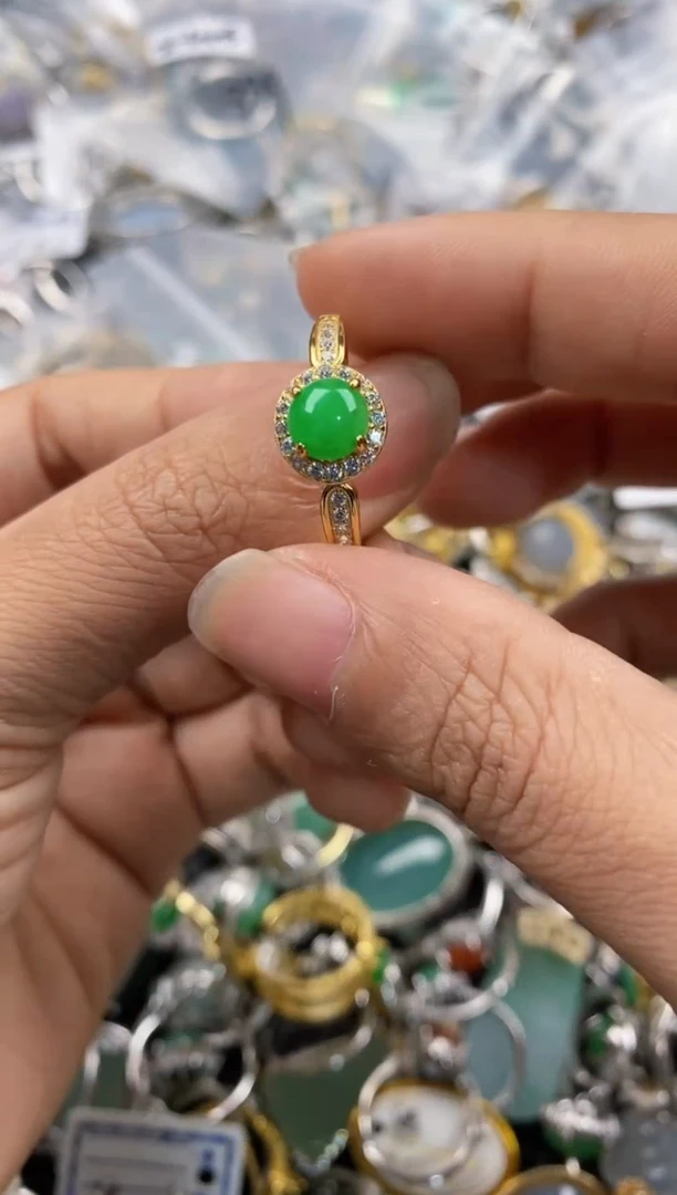 银S925镶嵌戒指翡翠777---3