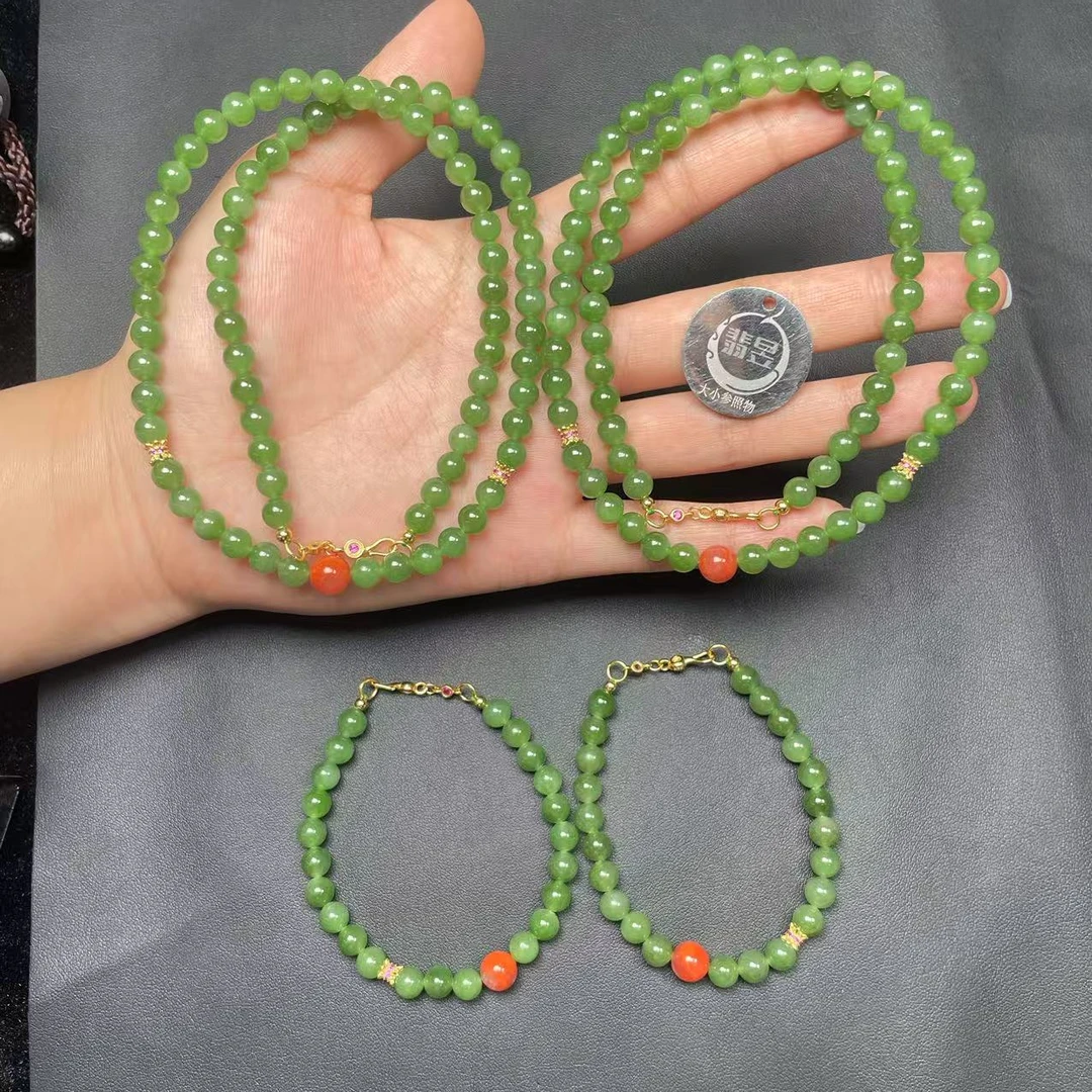 翡昱-N6-38632-624-和田玉珠链颈饰+手串-/多样性发其一套