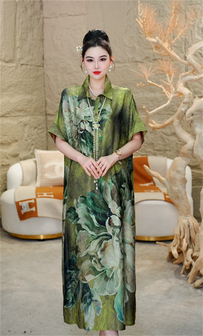 高奢严选丨青枝绘梦丨百搭气质显瘦时尚大码中长款连衣裙-2113#