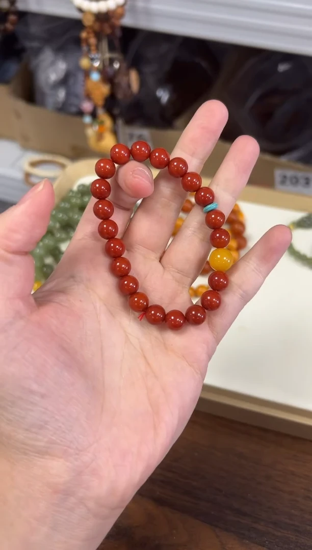 未镶嵌蜜蜡手链柿子红玛瑙蜜蜡顶珠手串[1239]