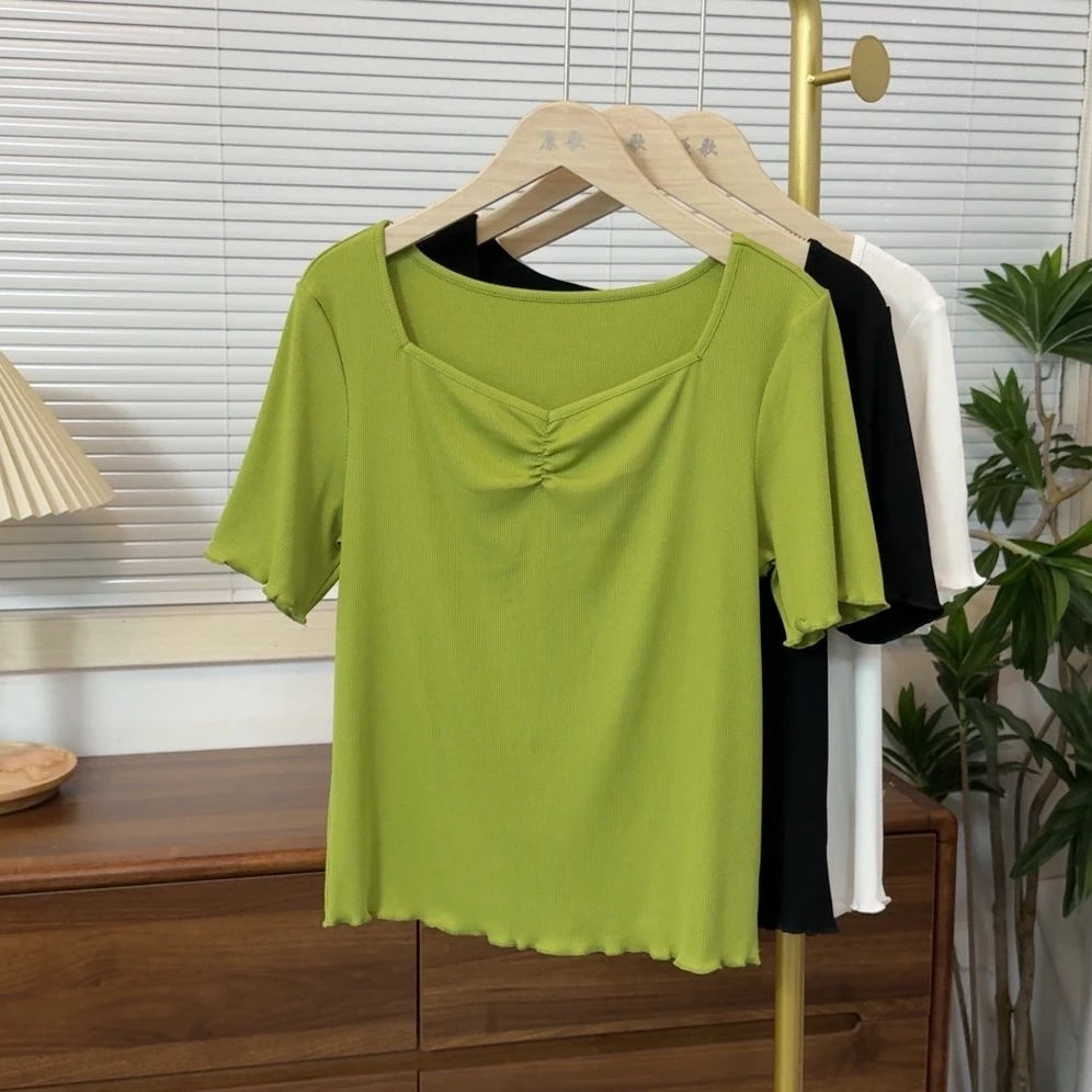 【原歌2】夏季新款不规则纯欲风甜美修身短袖女YG763