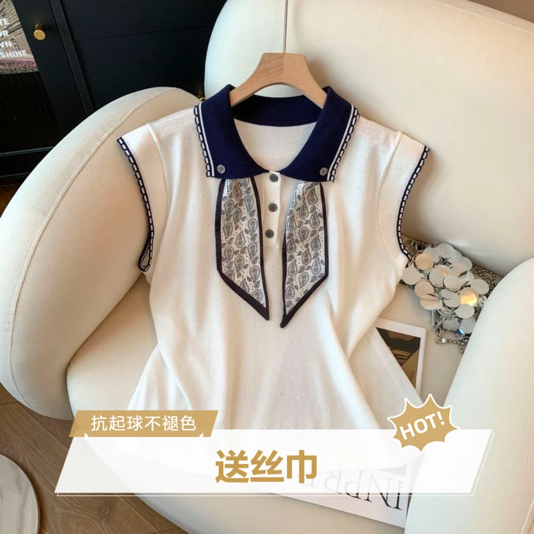 2025年夏季高级法式印花丝巾系冰丝显瘦气质上衣A46
