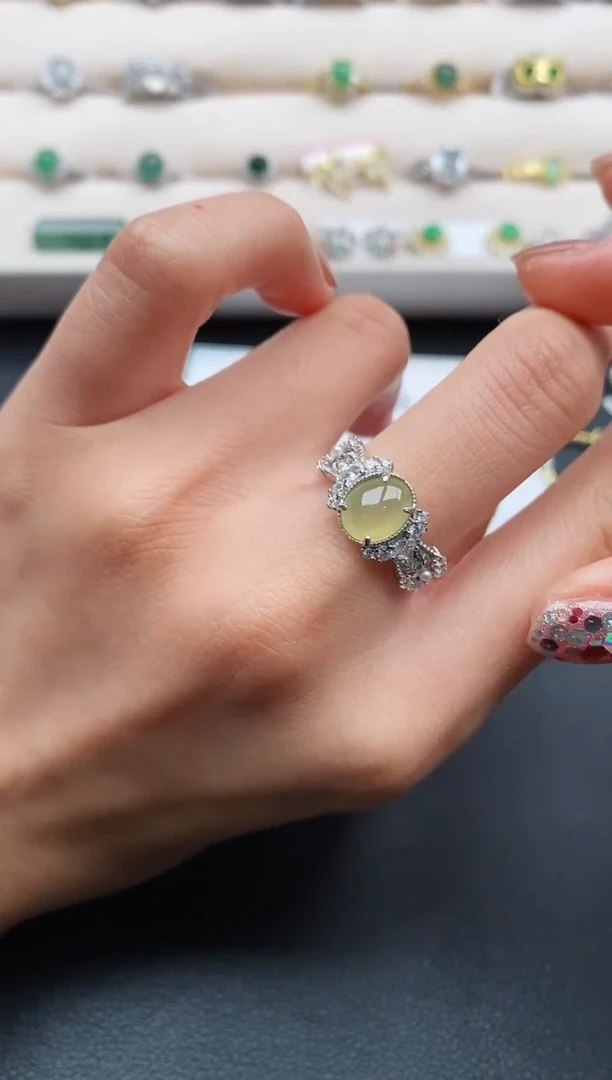 银S925镶嵌戒指翡翠缅甸天然A货翡翠333   3-