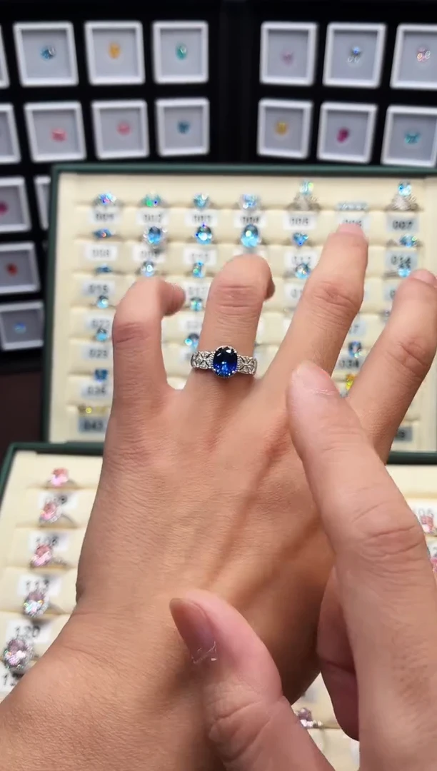 戒指蓝宝石银S925镶嵌1