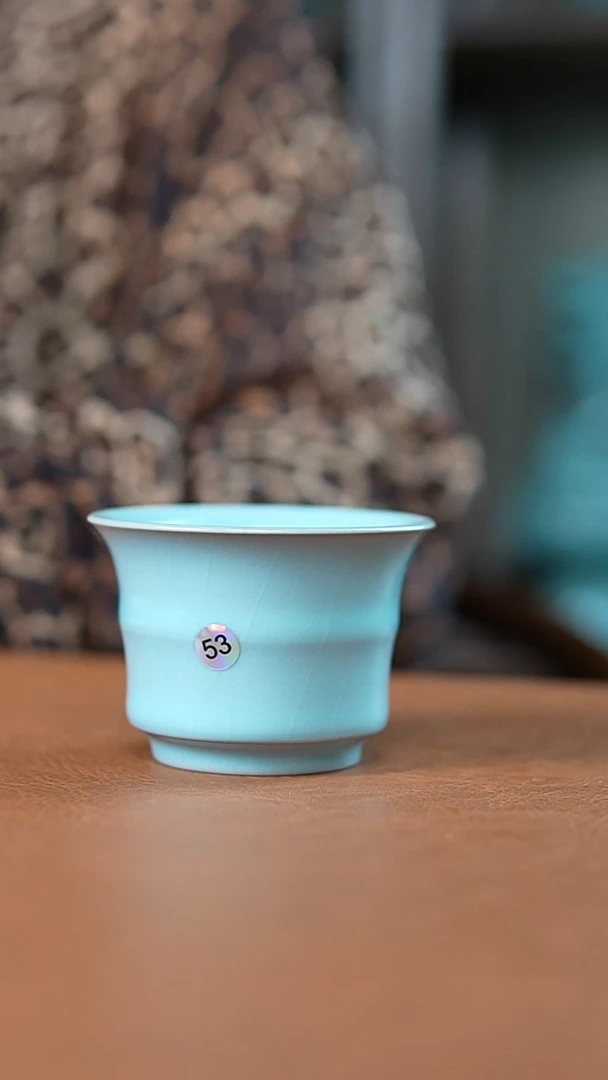 瓷片仿古宋臻釉竹节马蹄杯瑕53孤品
