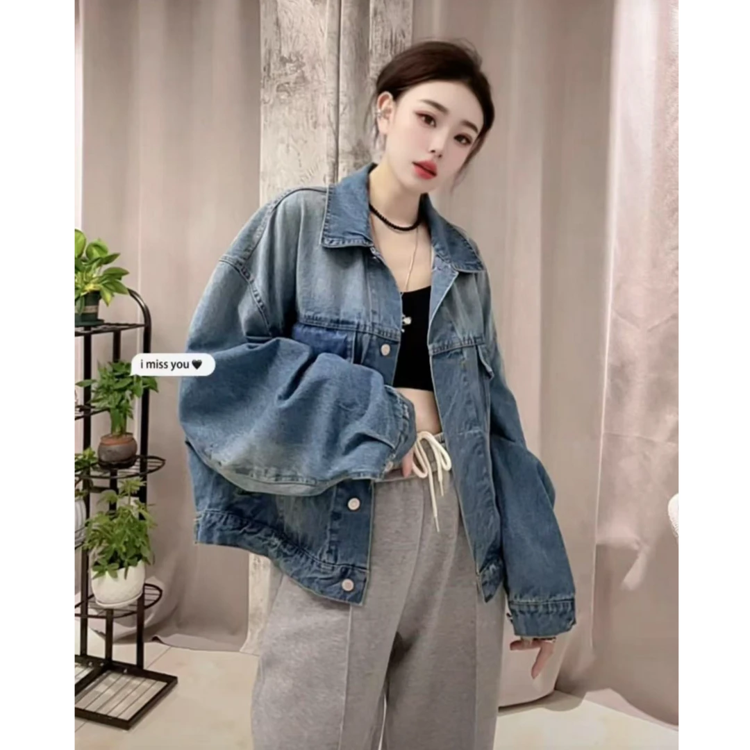 欧货爆款牛仔外套早春新款复古蓝宽松时尚百搭休闲设计感牛仔外套