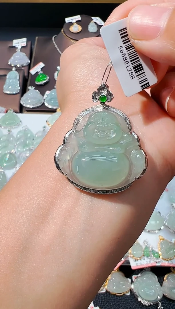 吊坠(不含链)18K金镶嵌翡翠佛公吊坠1288