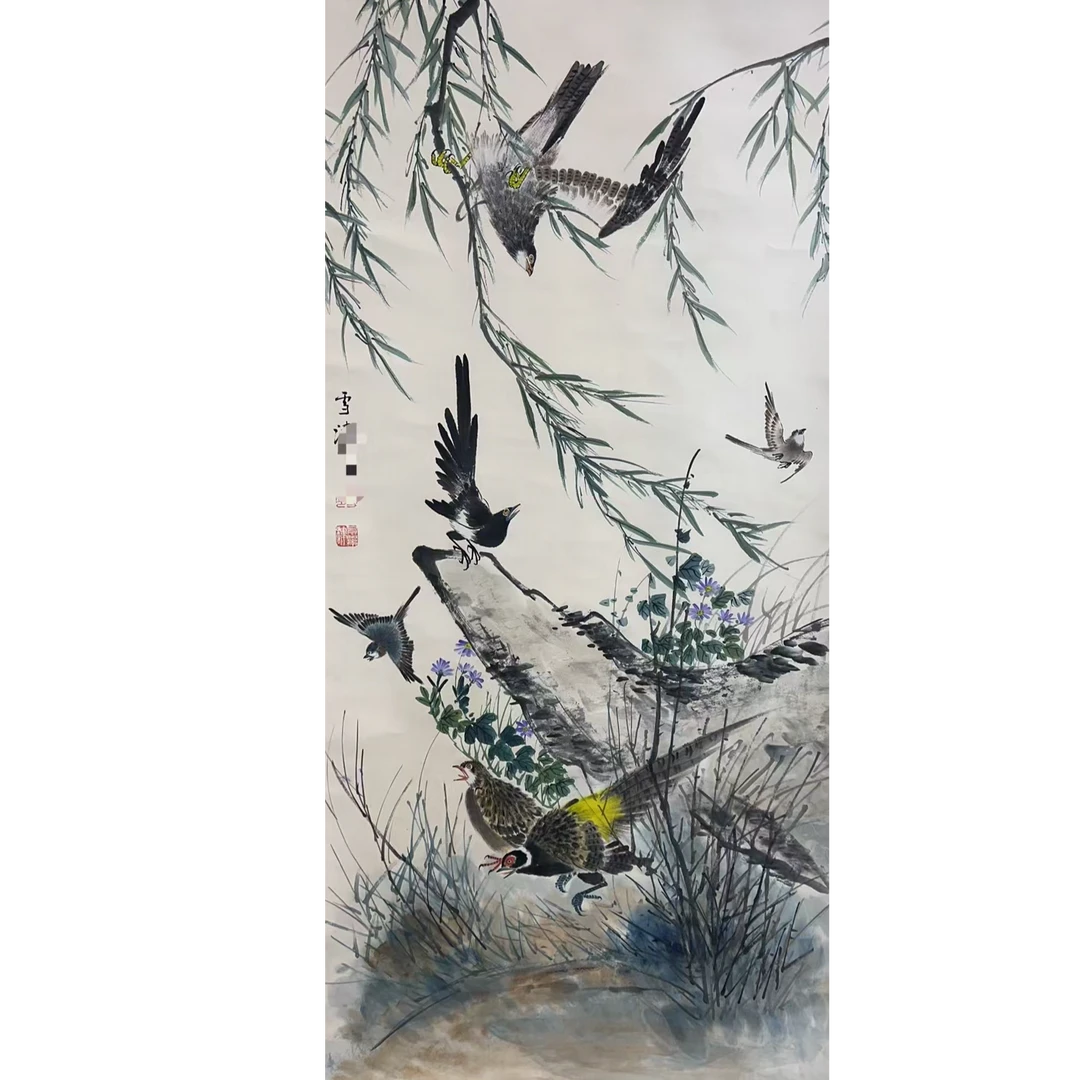 王老款 花鸟挂轴68×138约8.4平尺