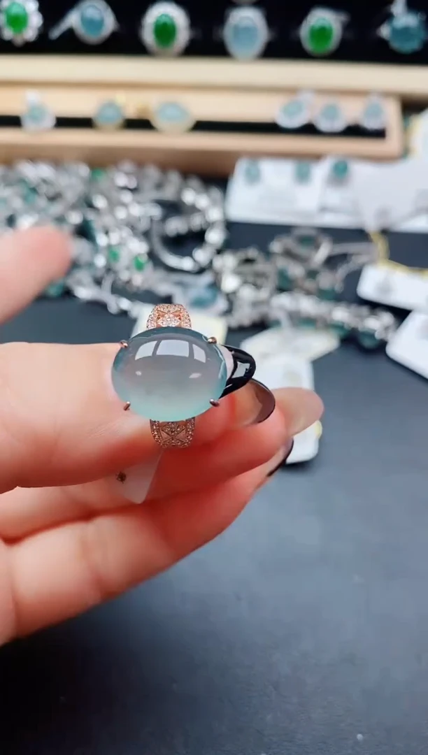 翡翠戒指银S925镶嵌8500