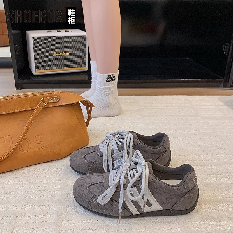 SHOEBOX鞋柜德训鞋女2025春秋鸳鸯鞋带阿甘板鞋平底轻便运动鞋