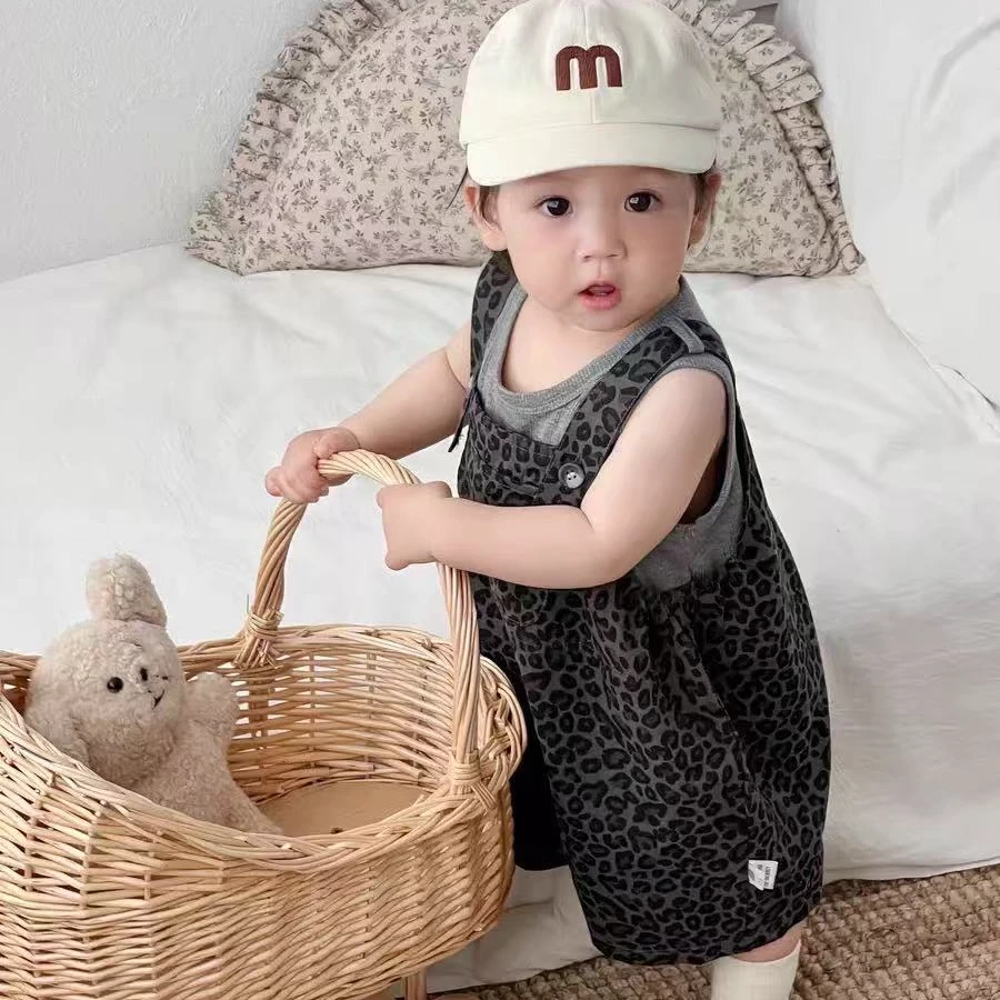 儿童超好看豹纹背带裤套装夏季新款男女宝宝韩系炸街背心两件套潮