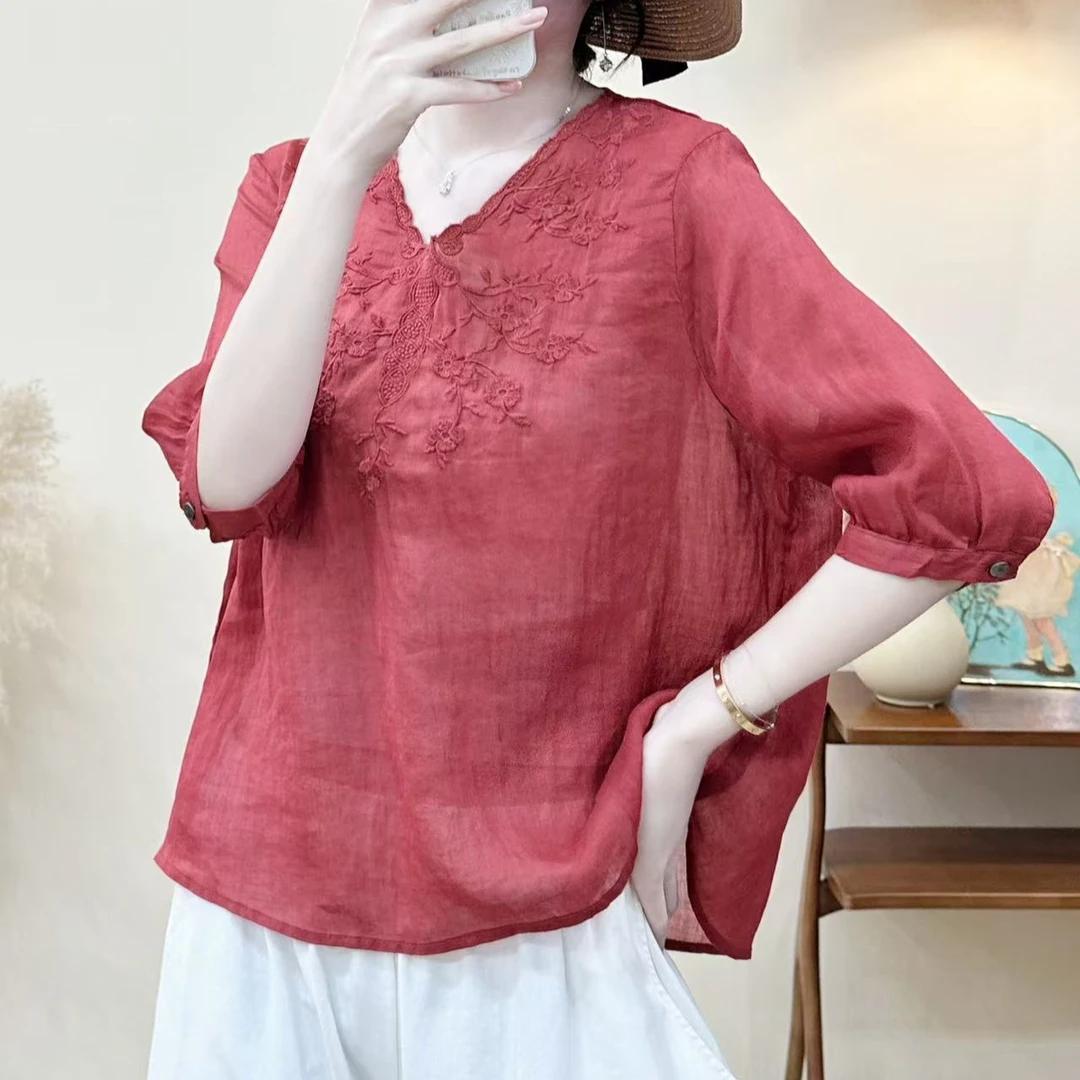 8963新款绣花苎麻上衣（衣长58左右）