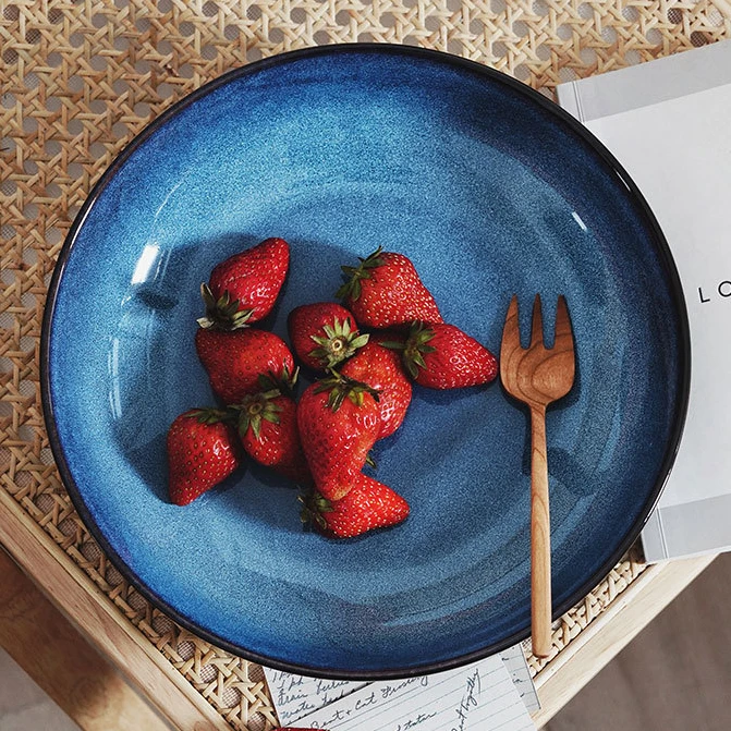 4个装窑变釉9英寸汤盘子家用菜碗深盘陶瓷家用深盘碗盘餐具 微瑕