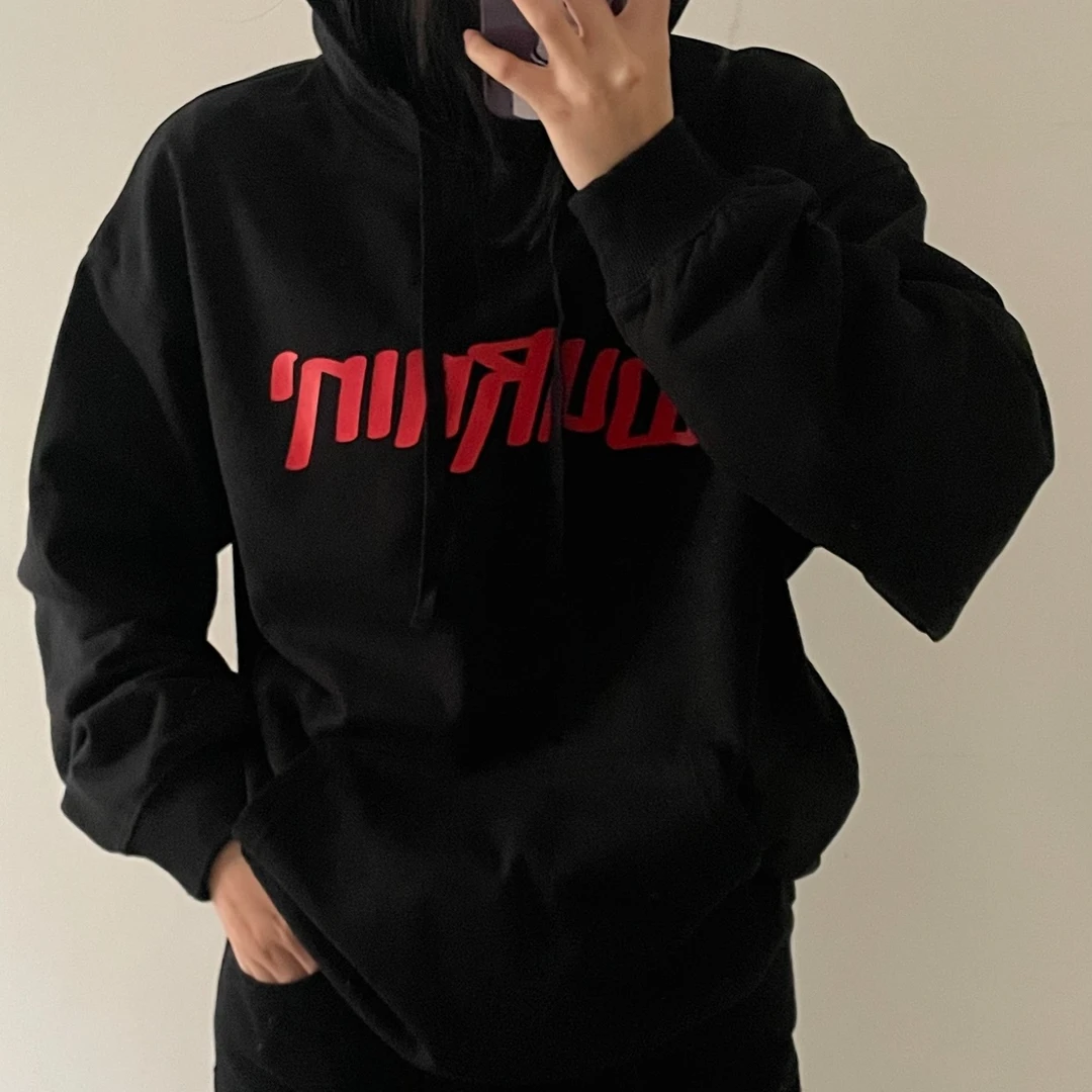 BURNIN 横排Logo字母图案印花帽衫加绒保暖宽松休闲潮流男女同款