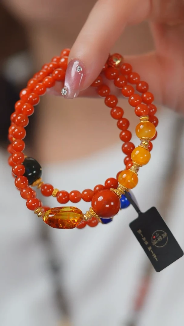 南红玛瑙手串未镶嵌E2790W 润体南红三圈手串