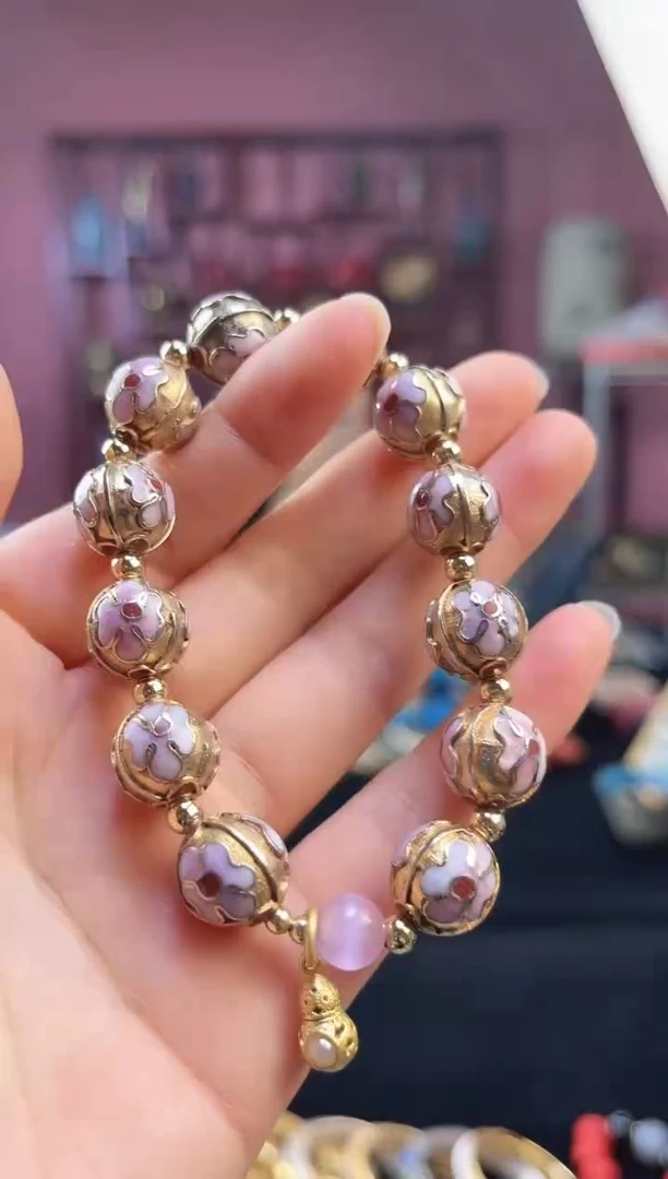 非遗 景泰蓝手串 金地3瓜棱1.2