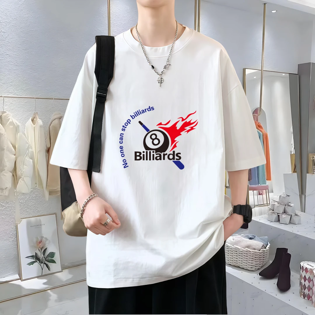 台球美式痞帅潮流短袖夏季T恤台球百搭街头宽松印花休闲圆领上衣