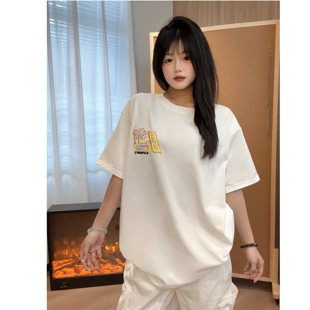 HandSeven美式潮牌重磅短袖T恤刺绣高街夏季韩版宽松圆领休闲百搭