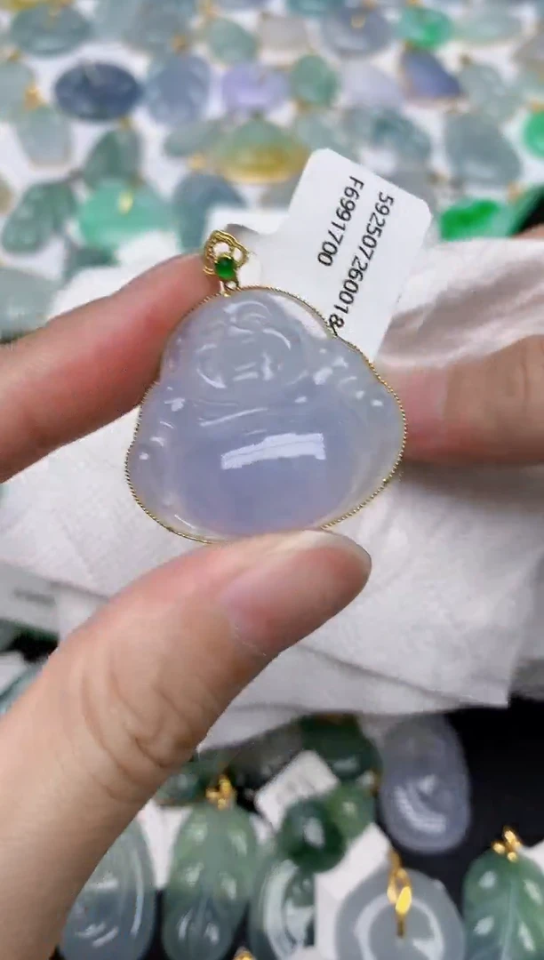 翡翠18K金镶嵌颈饰夏*天然A货翡翠