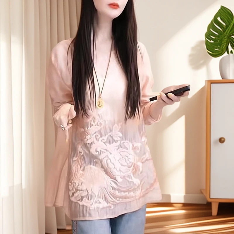 今年流行优雅轻奢春夏新款时尚感衬衫新中式复古国风气质刺绣上衣