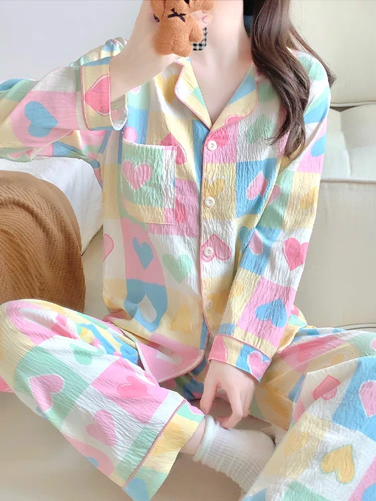 云朵棉长袖长裤学生睡衣套装女春秋甜美家居服新款印花两件套装