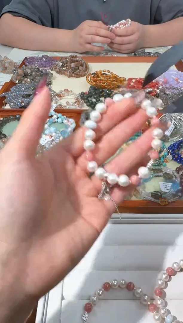 【闪购商品】淡水珍珠手绳银S925镶嵌Z018珍珠海纹红纹款