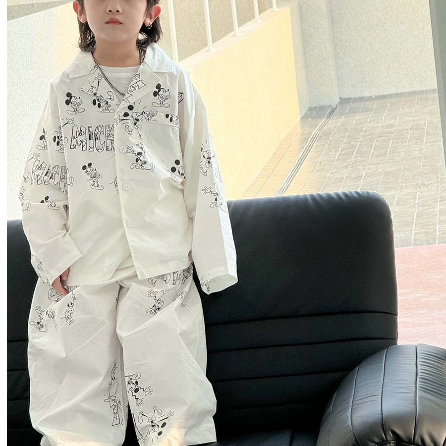 YH-25018 儿童家居服2025年春新款男童卡通长袖长裤棉布睡衣女孩
