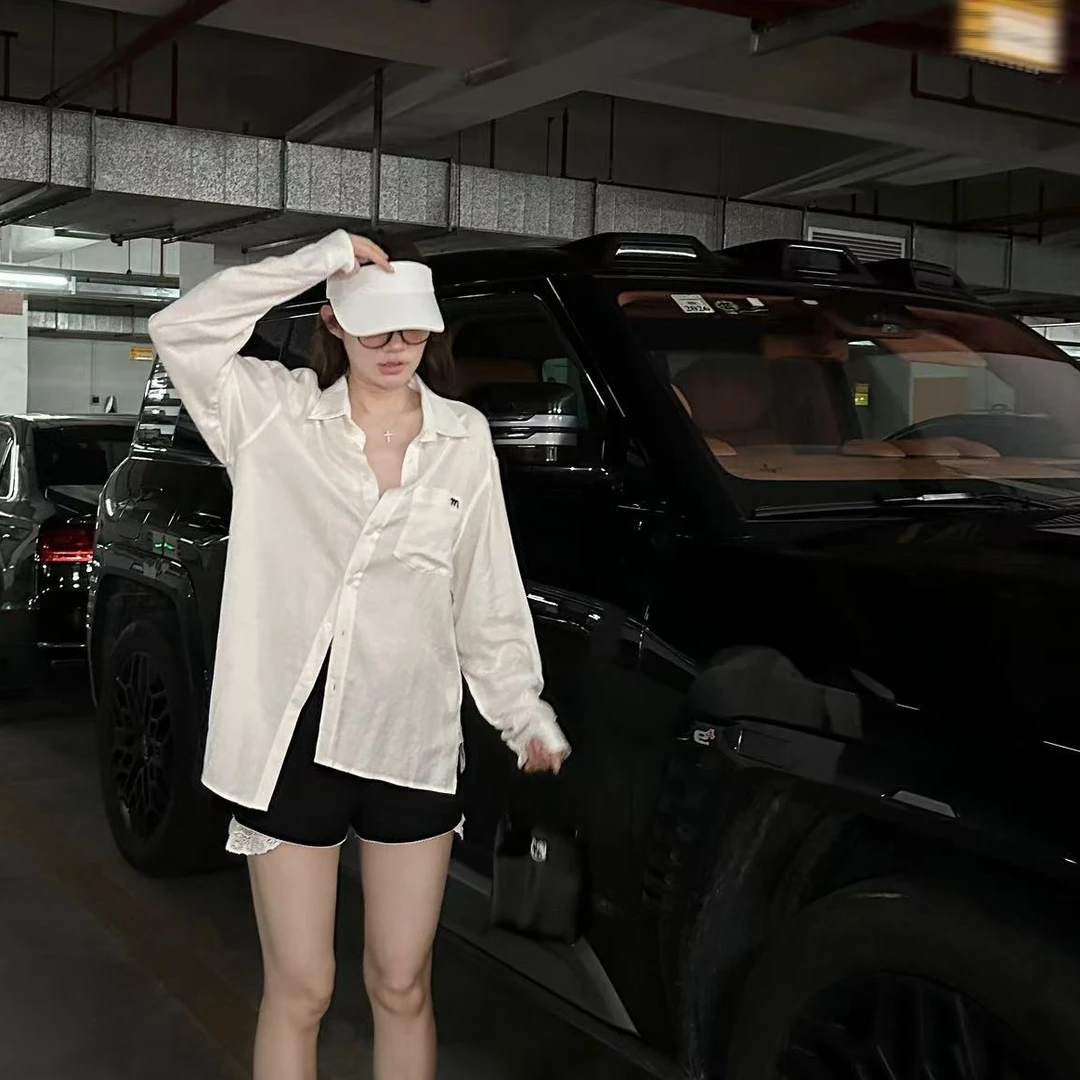 LA  麻感  白色刺绣亚麻 衬衫 26128