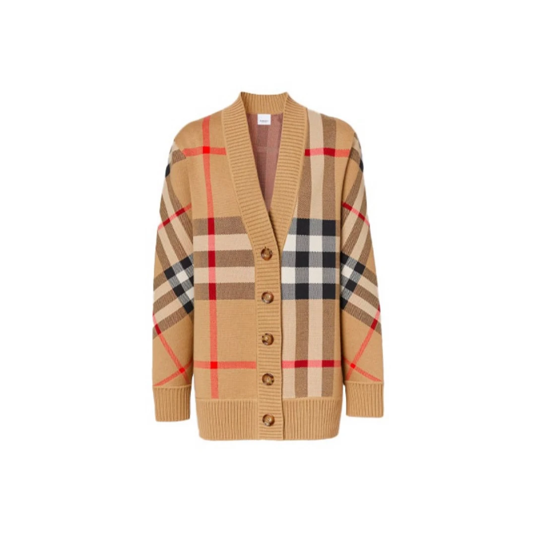 未使用 BURBERRY/博柏利 【黑黑】经典格纹美利奴羊毛V领开衫