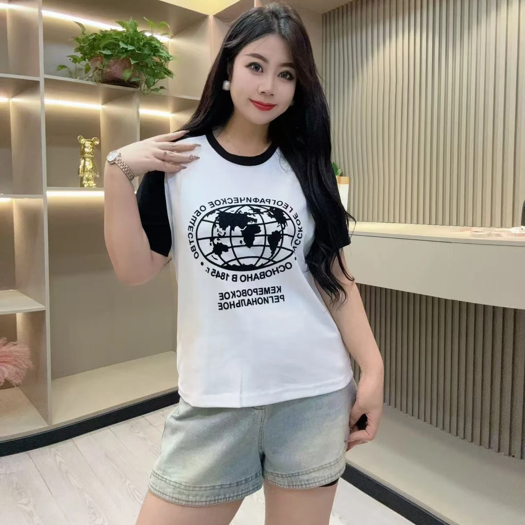 夏季半袖-千 88223夏季宽松舒适亲肤休闲运动风显瘦时尚拼袖半袖