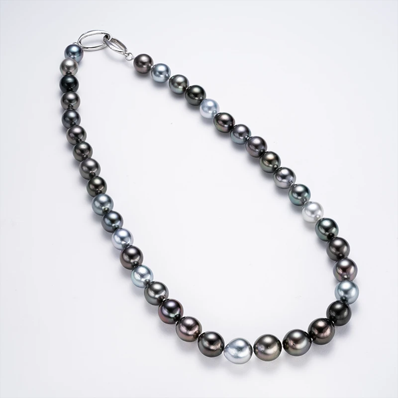 5009 S925银海水珍珠大溪地项链8-12mm炫彩灰色珍珠项链618
