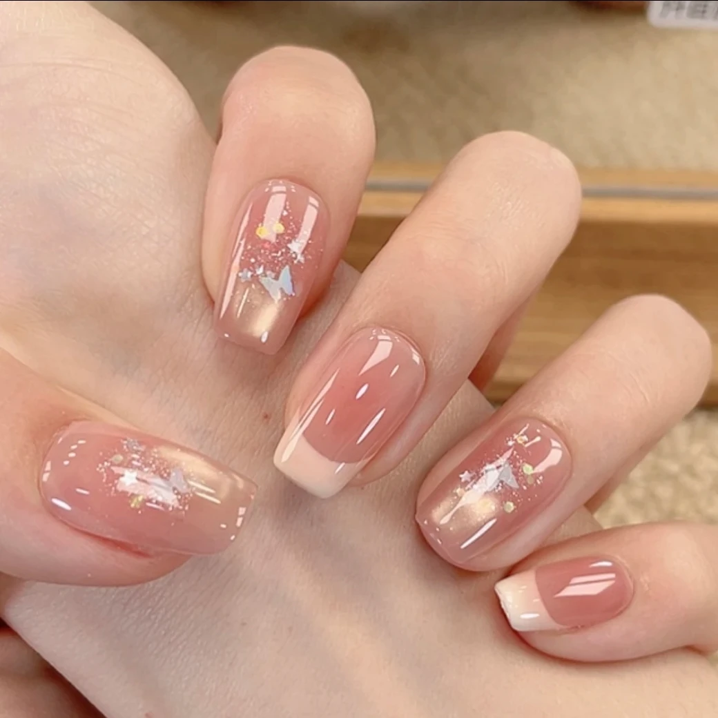 远山芙蓉】夏季新款手工法式温柔千金裸色猫眼显白穿戴甲日常美甲