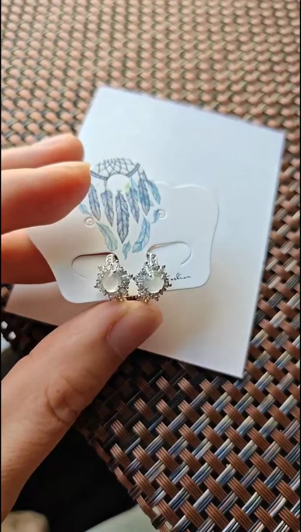 【闪购商品】翡翠耳饰银S925镶嵌翡翠耳饰S925银镶嵌