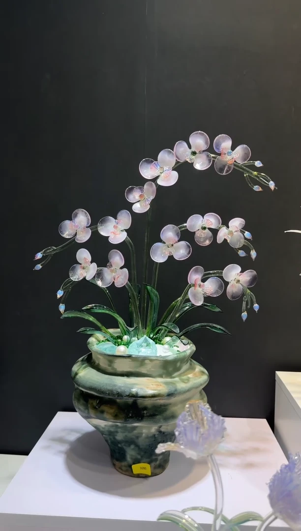 琉璃手工艺品大号蝴蝶兰摆件02