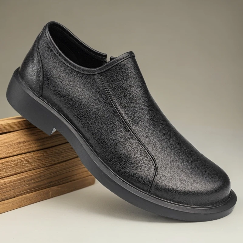 秋冬新款头层牛皮套脚皮鞋男商务休闲真皮透气软底舒适上班工作鞋