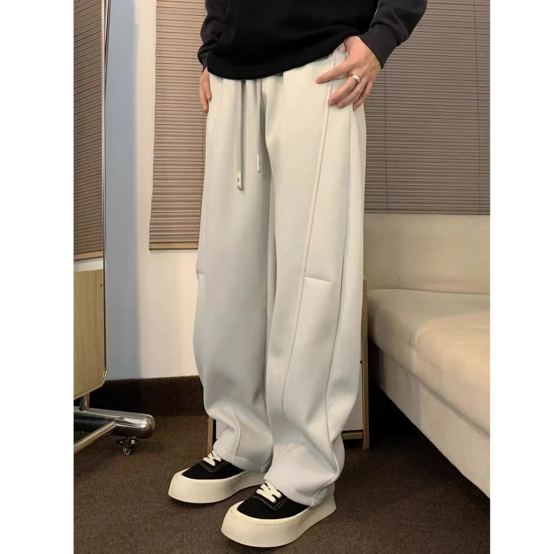 【小雨】秋冬百搭宽松重磅加绒弯刀裤男女同款直筒卫裤休闲长裤635