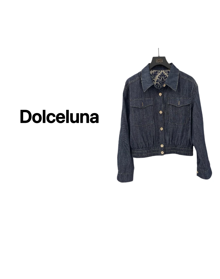 【月姐严选】早春丹宁色复古拼接牛仔女士长袖短外套-16618