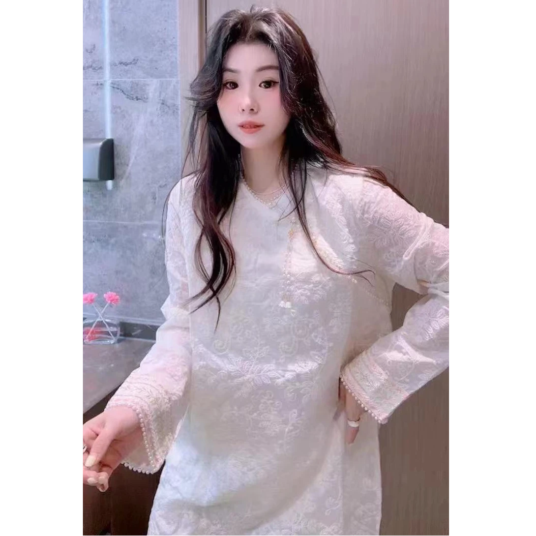 D5180 新中式重工串珠设计温柔风宽松上衣