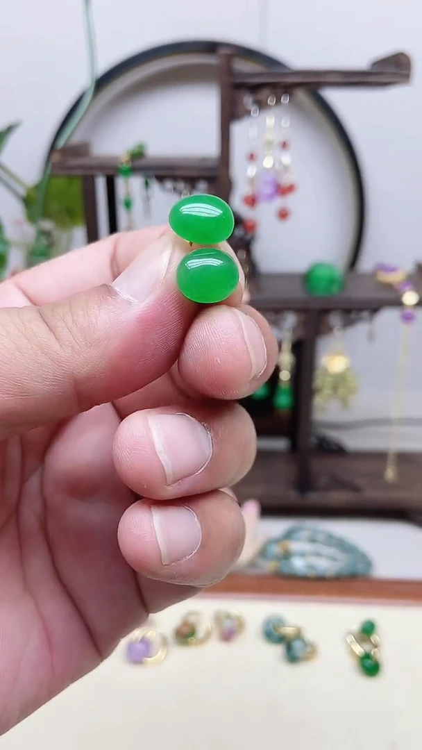 翡翠14K金镶嵌耳饰130号