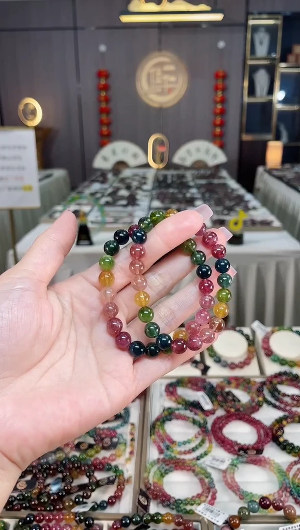 未镶嵌冰透体老矿碧玺彩虹单圈手串8mm+碧玺hon多样性发一条