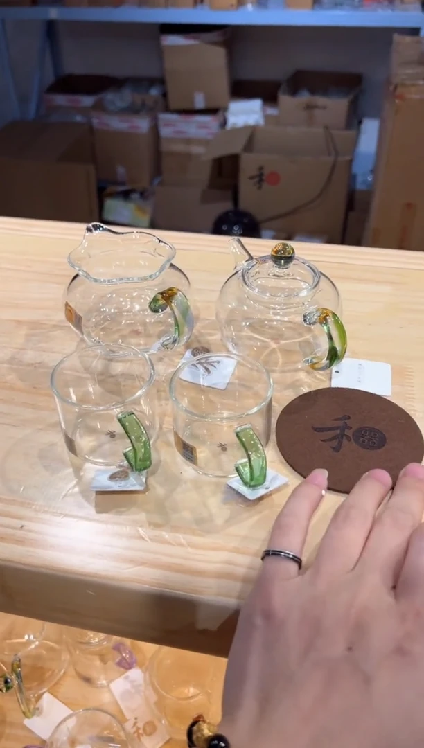 禾器-简逸壶-迷翠+纳福迷翠+清禾杯湖绿2只+禾器杯垫